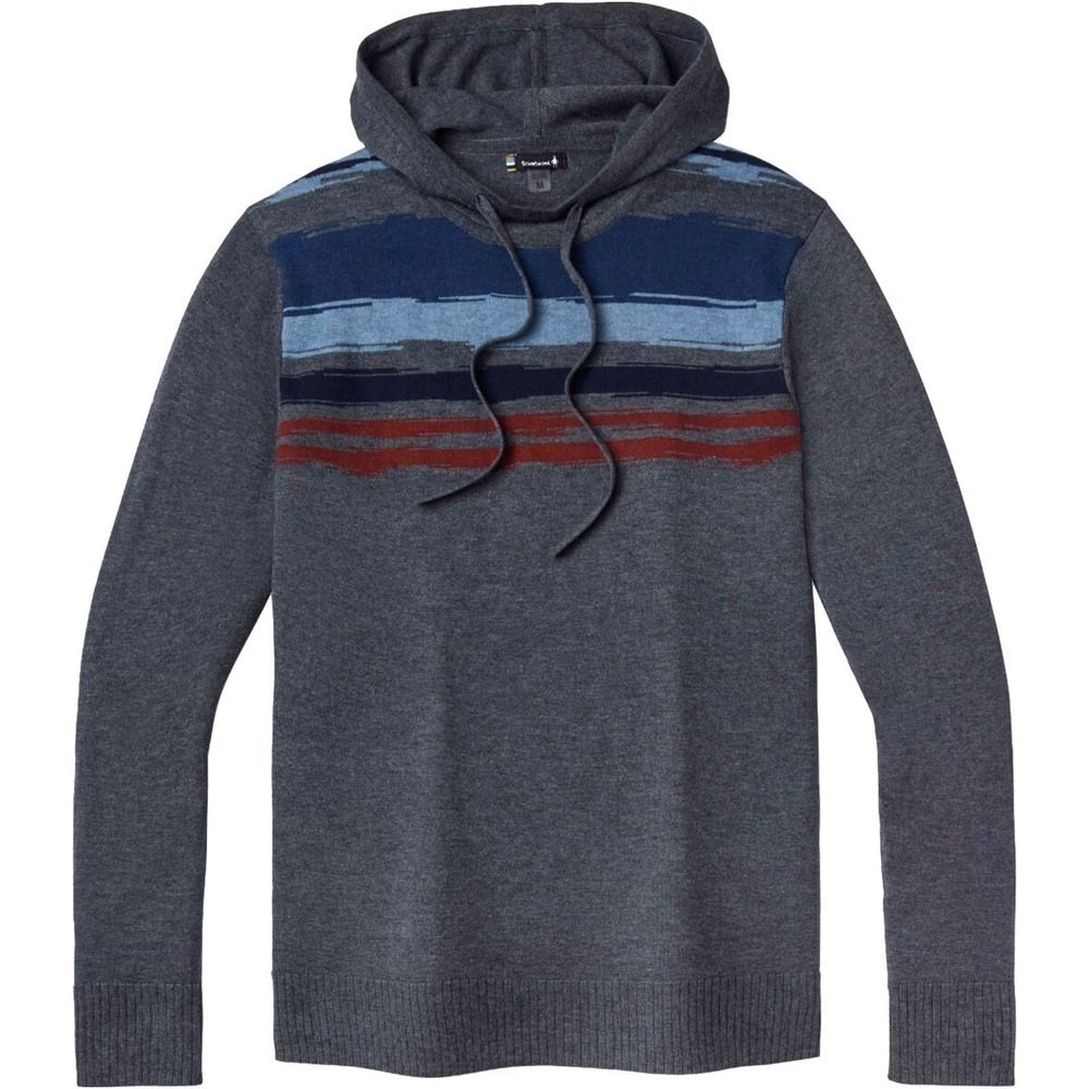 NWOT Smartwool Sparwood Hoodie Sweater Gray Navy Stripe Merino Wool Mens Large